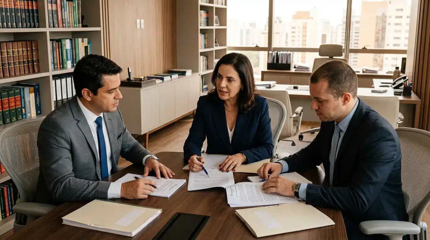 Advogados discutindo sobre a contabilidade do escritório